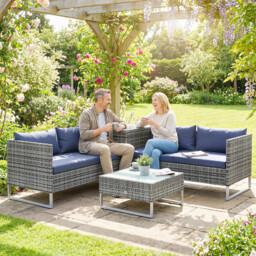 Outsunny 4 Piece Rattan Garden Furniture Set, Outdoor Corner Sofa Set with Storage Table, Loveseats, Cushions - Dark Blue - thumbnail 9