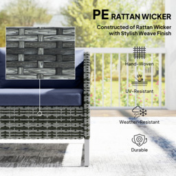 Outsunny 4 Piece Rattan Garden Furniture Set, Outdoor Corner Sofa Set with Storage Table, Loveseats, Cushions - Dark Blue - thumbnail 5