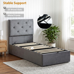 HOMCOM Single Bed Frame Gas Side Lift Under Bed Storage Upholstered Platform Bed Tufted Headboard for 90 x 190 cm Mattress - thumbnail 7