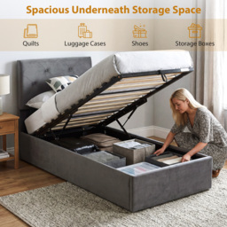 HOMCOM Single Bed Frame Gas Side Lift Under Bed Storage Upholstered Platform Bed Tufted Headboard for 90 x 190 cm Mattress - thumbnail 4