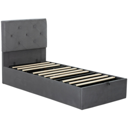 HOMCOM Single Bed Frame Gas Side Lift Under Bed Storage Upholstered Platform Bed Tufted Headboard for 90 x 190 cm Mattress - thumbnail 1