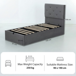 HOMCOM Single Bed Frame Gas Side Lift Under Bed Storage Upholstered Platform Bed Tufted Headboard for 90 x 190 cm Mattress - thumbnail 3