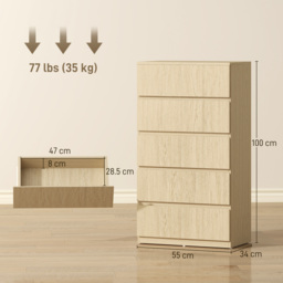 HOMCOM Chest of Drawers, 5-Drawer Storage Cabinets, Modern Dresser, Storage Drawer Unit for Bedroom - thumbnail 3