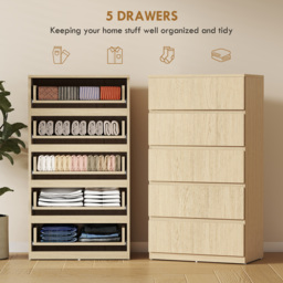 HOMCOM Chest of Drawers, 5-Drawer Storage Cabinets, Modern Dresser, Storage Drawer Unit for Bedroom - thumbnail 4