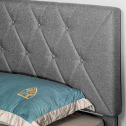 HOMCOM Double Bed Frame with 5-Level Adjustable Linen Upholstered Headboard, Wooden Slats Mattress Foundation, No Box Spring Needed, Grey - Aosom UK - thumbnail 9