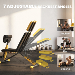 SPORTNOW Adjustable Weight Bench for Home Gym, 300kg Incline Decline Flat Foldable Bench Press with 7 Backrest Positions, Yellow - thumbnail 4