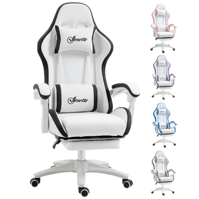 Vinsetto Racing Gaming Chair, Reclining PU Leather Computer Chair with 360 Degree Swivel Seat, Footrest, Removable Headrest White and Black - Aosom UK - image 1