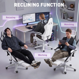 Vinsetto Racing Gaming Chair, Reclining PU Leather Computer Chair with 360 Degree Swivel Seat, Footrest, Removable Headrest White and Black - Aosom UK - thumbnail 5