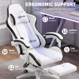 Vinsetto Racing Gaming Chair, Reclining PU Leather Computer Chair with 360 Degree Swivel Seat, Footrest, Removable Headrest White and Black - Aosom UK - thumbnail 4