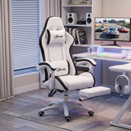 Vinsetto Racing Gaming Chair, Reclining PU Leather Computer Chair with 360 Degree Swivel Seat, Footrest, Removable Headrest White and Black - Aosom UK - thumbnail 2