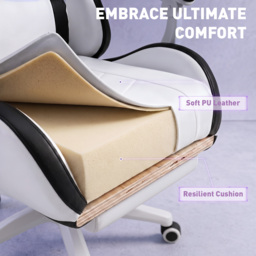 Vinsetto Racing Gaming Chair, Reclining PU Leather Computer Chair with 360 Degree Swivel Seat, Footrest, Removable Headrest White and Black - Aosom UK - thumbnail 7
