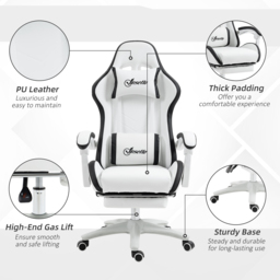 Vinsetto Racing Gaming Chair, Reclining PU Leather Computer Chair with 360 Degree Swivel Seat, Footrest, Removable Headrest White and Black - Aosom UK - thumbnail 7