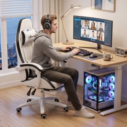 Vinsetto Racing Gaming Chair, Reclining PU Leather Computer Chair with 360 Degree Swivel Seat, Footrest, Removable Headrest White and Black - Aosom UK - thumbnail 9