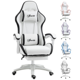 Vinsetto Racing Gaming Chair, Reclining PU Leather Computer Chair with 360 Degree Swivel Seat, Footrest, Removable Headrest White and Black - Aosom UK - thumbnail 1