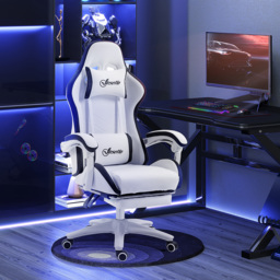 Vinsetto Racing Gaming Chair, Reclining PU Leather Computer Chair with 360 Degree Swivel Seat, Footrest, Removable Headrest White and Black - Aosom UK - thumbnail 8