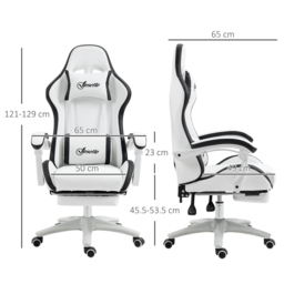 Vinsetto Racing Gaming Chair, Reclining PU Leather Computer Chair with 360 Degree Swivel Seat, Footrest, Removable Headrest White and Black - Aosom UK - thumbnail 3