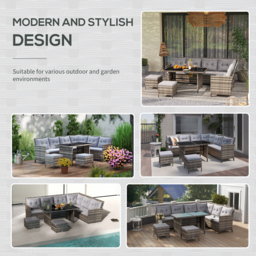 Outsunny 8 Seater Rattan Sofa Set with Thick Cushions, Rattan Garden Furniture Set with Tempered Glass Table and 2 Foot Stool, Grey - Aosom UK - thumbnail 7