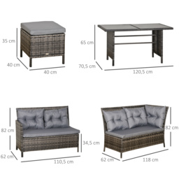 Outsunny 8 Seater Rattan Sofa Set with Thick Cushions, Rattan Garden Furniture Set with Tempered Glass Table and 2 Foot Stool, Grey - Aosom UK - thumbnail 3