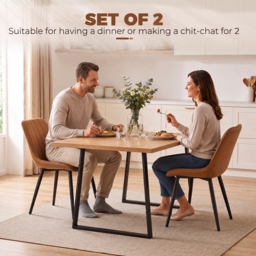 HOMCOM Faux Leather Upholstered Kitchen Chairs, Modern Dining Chairs Set of 2 with Metal Legs for Dining Room, Brown - thumbnail 4