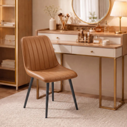 HOMCOM Faux Leather Upholstered Kitchen Chairs, Modern Dining Chairs Set of 2 with Metal Legs for Dining Room, Brown - thumbnail 9