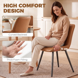 HOMCOM Faux Leather Upholstered Kitchen Chairs, Modern Dining Chairs Set of 2 with Metal Legs for Dining Room, Brown - thumbnail 5