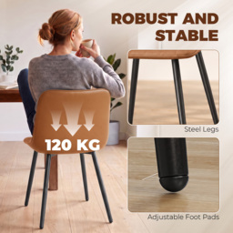 HOMCOM Faux Leather Upholstered Kitchen Chairs, Modern Dining Chairs Set of 2 with Metal Legs for Dining Room, Brown - thumbnail 7