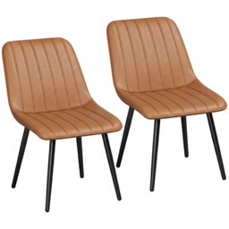HOMCOM Faux Leather Upholstered Kitchen Chairs, Modern Dining Chairs Set of 2 with Metal Legs for Dining Room, Brown - thumbnail 1
