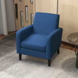 HOMCOM 2 Pieces Modern Armchairs with Rubber Wood Legs, Upholstered Accent Chairs, Single Sofa for Living Room, Bedroom, Blue - thumbnail 8