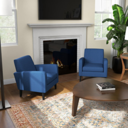 HOMCOM 2 Pieces Modern Armchairs with Rubber Wood Legs, Upholstered Accent Chairs, Single Sofa for Living Room, Bedroom, Blue - thumbnail 2