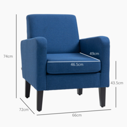 HOMCOM 2 Pieces Modern Armchairs with Rubber Wood Legs, Upholstered Accent Chairs, Single Sofa for Living Room, Bedroom, Blue - thumbnail 3