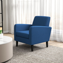 HOMCOM 2 Pieces Modern Armchairs with Rubber Wood Legs, Upholstered Accent Chairs, Single Sofa for Living Room, Bedroom, Blue - thumbnail 9