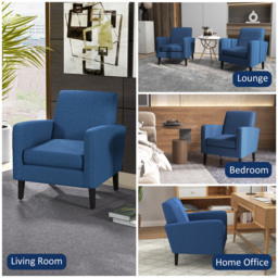 HOMCOM 2 Pieces Modern Armchairs with Rubber Wood Legs, Upholstered Accent Chairs, Single Sofa for Living Room, Bedroom, Blue - thumbnail 7