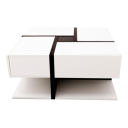 White Coffee Table with 4 Drawers and Bottom Open Storage Space, Living Room Table with Unique Pattern for Sofa Side, 78x78x36 cm, White - Aosom.UK - thumbnail 2