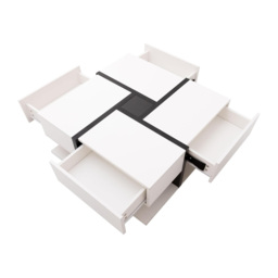 White Coffee Table with 4 Drawers and Bottom Open Storage Space, Living Room Table with Unique Pattern for Sofa Side, 78x78x36 cm, White - Aosom.UK - thumbnail 8