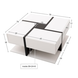White Coffee Table with 4 Drawers and Bottom Open Storage Space, Living Room Table with Unique Pattern for Sofa Side, 78x78x36 cm, White - Aosom.UK - thumbnail 3