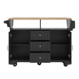 Extendable Kitchen Island with 3 Drawers and Adjustable Shelves, Trolley Cabinet with Double-Sided Drop-Leaf, 120L x 40-80W x 95H cm, Black - Aosom UK - thumbnail 9