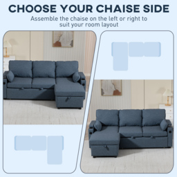 HOMCOM Corner Sofa Bed, L Shaped Sleeper Sectional Sofa with Reversible Storage Chaise, Blue - thumbnail 5