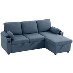 HOMCOM Corner Sofa Bed, L Shaped Sleeper Sectional Sofa with Reversible Storage Chaise, Blue - thumbnail 1