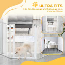 PawHut Pet Safety Gate 3-Panel Playpen Fireplace Christmas Tree Metal Fence Stair Barrier Room Divider w/Walk Through Door, White - Aosom UK - thumbnail 8