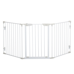 PawHut Pet Safety Gate 3-Panel Playpen Fireplace Christmas Tree Metal Fence Stair Barrier Room Divider w/Walk Through Door, White - Aosom UK - thumbnail 1