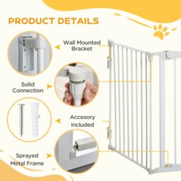 PawHut Pet Safety Gate 3-Panel Playpen Fireplace Christmas Tree Metal Fence Stair Barrier Room Divider w/Walk Through Door, White - Aosom UK - thumbnail 7