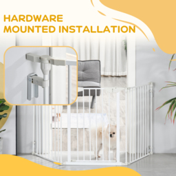PawHut Pet Safety Gate 3-Panel Playpen Fireplace Christmas Tree Metal Fence Stair Barrier Room Divider w/Walk Through Door, White - Aosom UK - thumbnail 9