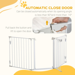 PawHut Pet Safety Gate 3-Panel Playpen Fireplace Christmas Tree Metal Fence Stair Barrier Room Divider w/Walk Through Door, White - Aosom UK - thumbnail 6