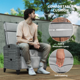 Outsunny Outdoor Recliner Chair with Adjustable Backrest and Footrest, Cushion, Side Tray, Light Grey - thumbnail 7