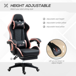 Vinsetto Computer Gaming Chair, PU Leather Desk Chair with Footrest, Swivel Task Chair with 135° Reclining Back and Lumbar Support, PC Chair for Adults, Black and Pink - thumbnail 4