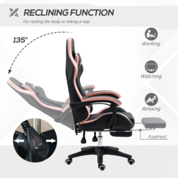 Vinsetto Computer Gaming Chair, PU Leather Desk Chair with Footrest, Swivel Task Chair with 135° Reclining Back and Lumbar Support, PC Chair for Adults, Black and Pink - thumbnail 5