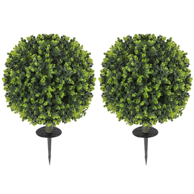 HOMCOM Set of 2 40 cm Artificial Boxwood Topiary Ball Bush with Integrated Ground Stake, Indoor Outdoor UV Resistant Faux Greenery, Faux Plants for Garden, Porch, Balcony - image 1