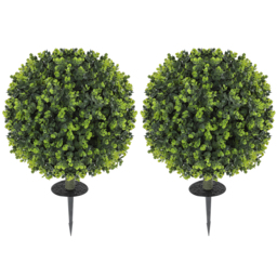 HOMCOM Set of 2 40 cm Artificial Boxwood Topiary Ball Bush with Integrated Ground Stake, Indoor Outdoor UV Resistant Faux Greenery, Faux Plants for Garden, Porch, Balcony