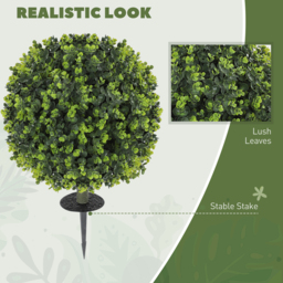 HOMCOM Set of 2 40 cm Artificial Boxwood Topiary Ball Bush with Integrated Ground Stake, Indoor Outdoor UV Resistant Faux Greenery, Faux Plants for Garden, Porch, Balcony - thumbnail 4