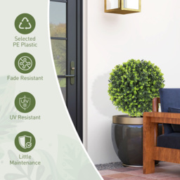 HOMCOM Set of 2 40 cm Artificial Boxwood Topiary Ball Bush with Integrated Ground Stake, Indoor Outdoor UV Resistant Faux Greenery, Faux Plants for Garden, Porch, Balcony - thumbnail 7